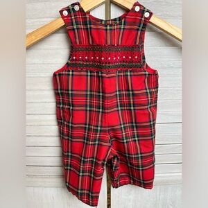 Christmas holiday Overalls sz3Month Hand Smocked Red Plaid